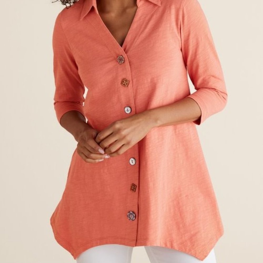 Soft Surroundings Danielle Button Top Size -  PL Apricot Brandy Color